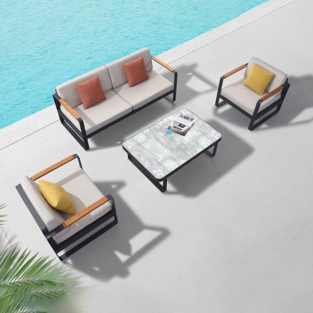 Suncoast Outdoor Patio Airport 2.0 Sofa Set - Black -HG-353620- Aluminum furniture, outdoor textile furniture