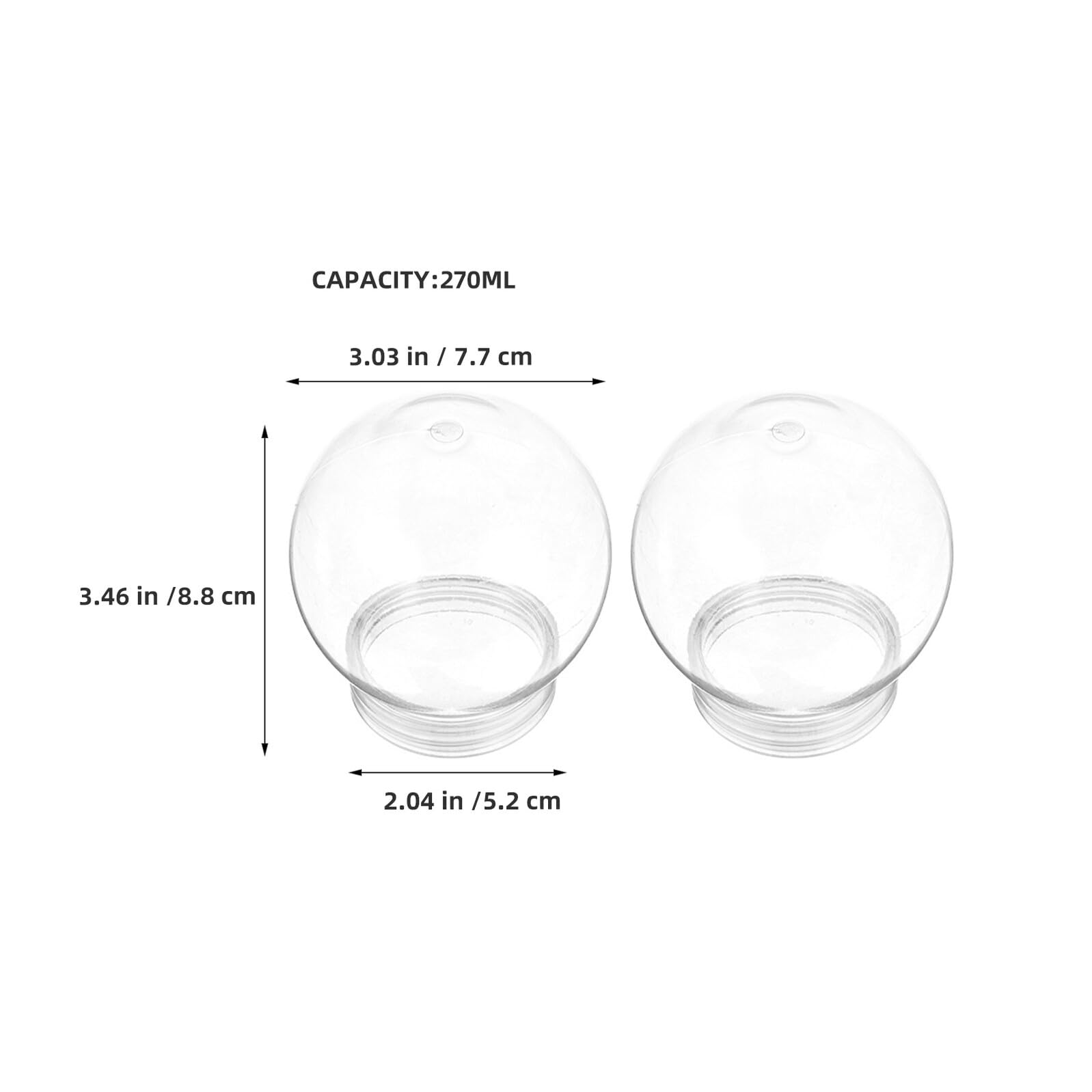 Sewroro Bolas de Nieve Transparentes de Plástico para Manualidades DIY 20 Unidades de 270 Ml con Tapa de Rosca Diámetro 52 MM Altura 88 MM Ideales para Decoración Navideña Bodas de