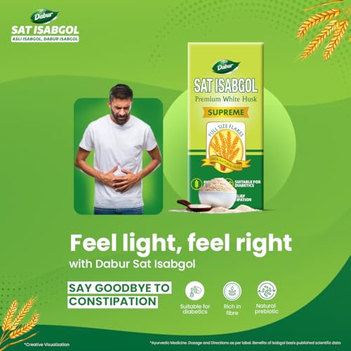 Image of Dabur Sat Isabgol (Psyllium Husk) - 90g | Rich in Fiber | Provides Effective Relief from Constipation & Bloating | Promotes Bowel Health | Non-Habit Forming | 100% Ayurvedic
