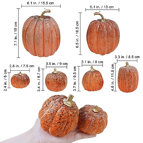 Image of Winlyn 7 Pcs Assorted Orange and Black Artificial Pumpkins Harvest Decorative Pumpkins for Rustic Farmhouse Fall Wedding Thanksgiving Halloween Table Centerpiece Mantel Shelf Seasonal Decor