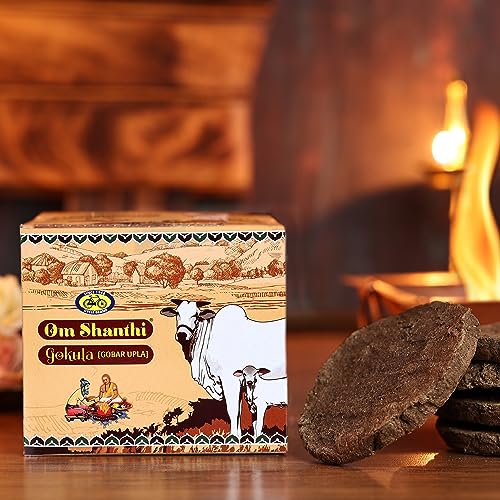 Image of Om Shanthi POOJA MADE PURE Cycle Om Shanthi Gokula Pure Gobar Upla /Uple /Kande Dry Cakes for Homa /Hawan /Puja /Rituals - Pack of 1