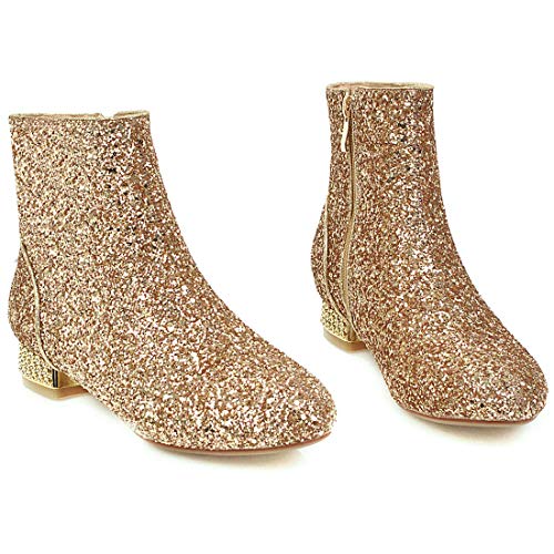 MAVMAX Sequin Low Heeled Ankle Boots Women Sparkly Glitter Block Heel Booties2