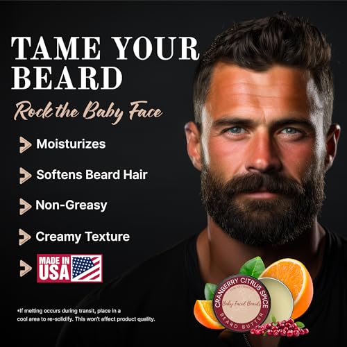 Tuscan Cooper's Baby Faced Beards Butter for Men - Moisturizing Beard Balm Cream and Softener for All Hair Types Including Coarse Hair - 4oz Hydration and Conditioning Care - Cranberry Citrus Spice - Image 3
