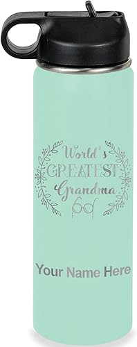 Miniatura 47 de LaserGram Botella de agua personalizada, World's Greatest Grandma, acero inoxidable de doble pared aislada al vacío con popote superior, regalo