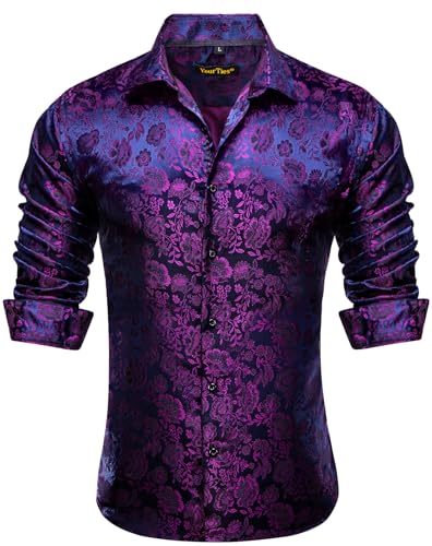 Mens Silk Paisley Dress Shirt Casual Button Down Shirt Long Sleeve Western Floral Shirts Wedding Party Holiday