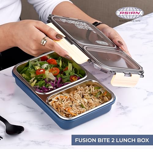 Image of Asian Plastowares - 2 Insulated Lunch Box | Tiffin Box - Leak-Proof, Airtight | Lunch Box for Kids & Adults | Durable & Spill-Free School, Office, and College Tiffin | Navy Blue