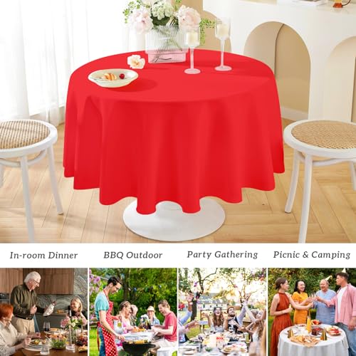 Image of Mulbozy 2 Pcs Red Round Plastic Tablecloth Disposable,84 inch