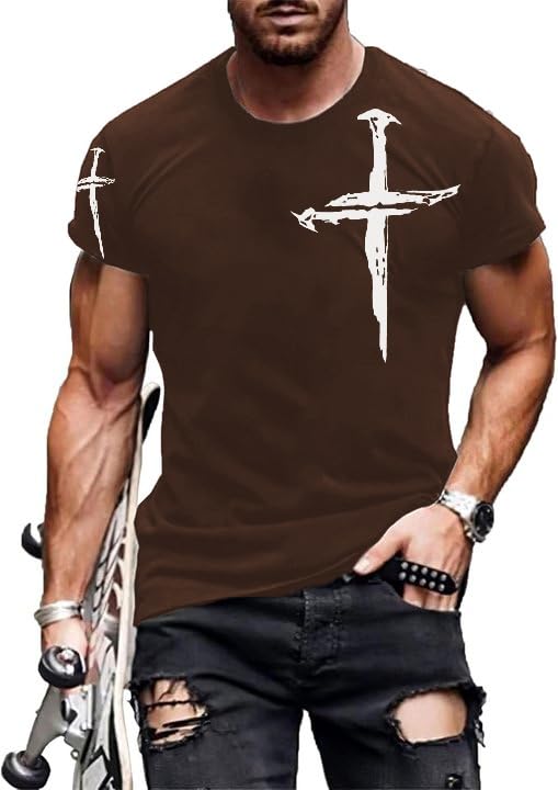 Mens Jesus Cross Christian T-Shirts Big and Tall Faith T-Shirts Summer Short Sleeve Religious Shirts Man