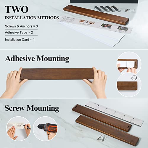 Enoking Magnetic Knife Holder For Wall, Knife Magnetic Strip No Drilling 16 Inch, Powerful Magnetic Kitchen Knife Holder, Acacia Wood Wall Knife Holder Magnet Magnetic Knife Bar With 4 Hooks #TOP4