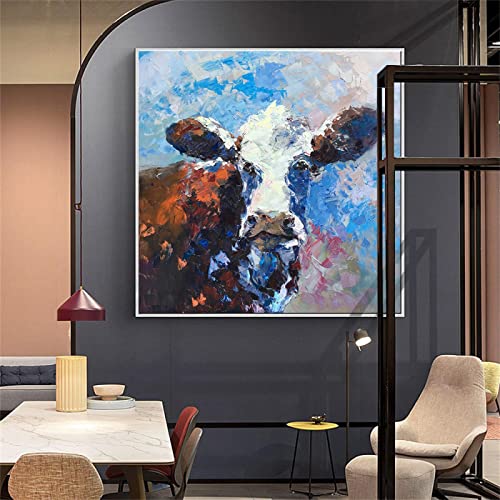 Toile impression affiche ferme animal image vibrante abstraite de vache brune 70x70cm