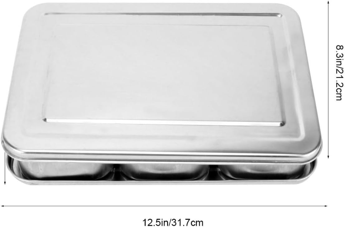 Seasoning Box with Lid, 6 Compartments Stainless Steel for Kitchen