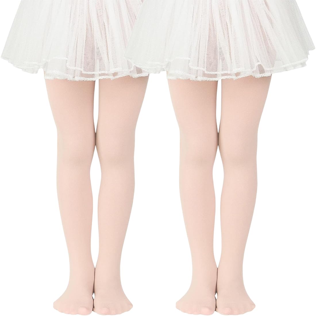 LEOEASIY 2 paia di collant da balletto, da bambina, elasticizzati, traspiranti, da ginnastica, per bambini, da danza con piede, per bambine dai 6 ai 9 anni, Rosa carne, 6-9 anni