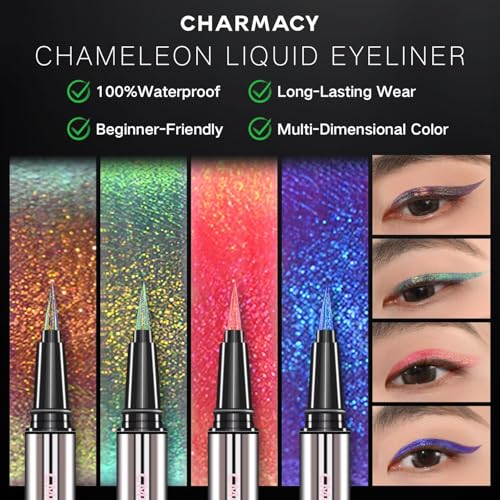 Image of CHARMACY New Chameleon Liquid Eyeliner, Highly Pigmented, Metallic MultiColor Shifting Waterproof, Ultra-Fine Tip, Longwearing, Smudge-proof (A04 Ocean Glint)