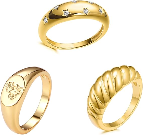 Gold Rings Set 18K Gold Plated Chunky Rings Y2k Rings Thick Dome Rings Trendy Stackable Rings