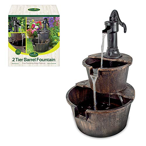 GardenKraft 20890 2-Tier Barrel Water Fountain with Pump - Bronze