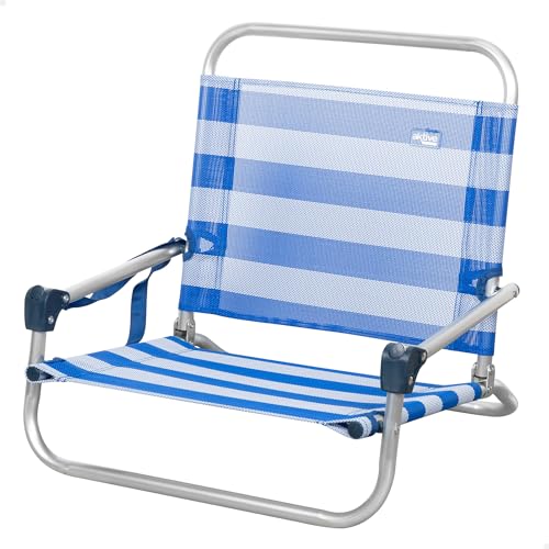 Aktive 62677 Silla plegable playa, acampada, Marinera, Asiento bajo, Sin tubo delantero, Soporta 110 kg, Asa hombro de transporte, Estructura aluminio, 46 x 44 x 49 cm