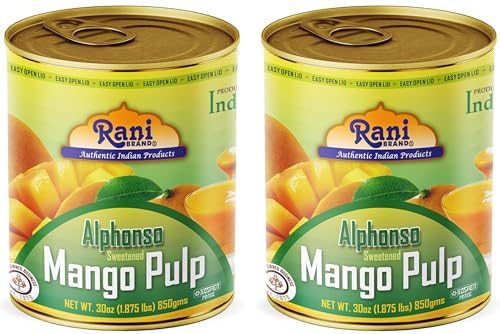 Rani Mango Pulp Puree (Makes Mango Lassi Shakes) Alphonso Sweetened 30oz (1.875lbs) 850g Pack of 2 ~ Kosher | All Natural | NON-GMO | Vegan | No colors | Gluten Friendly | Indian Origin
