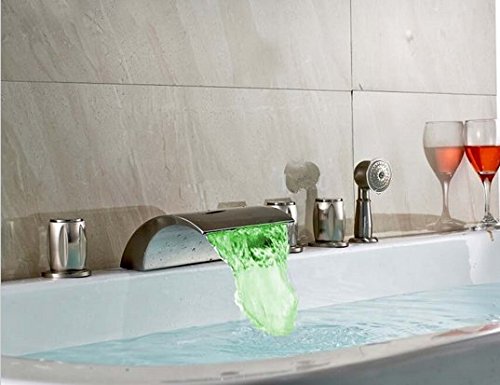 Mélangeur LED cascade salle de bain Gowe nickel brossé avec douchette