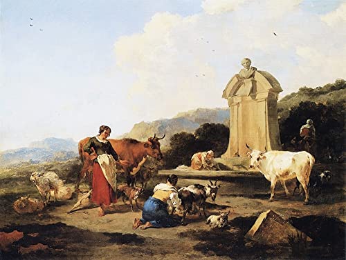 Toile Nicolaes Berchem fontaine romaine pour salon élégant 60x90cm