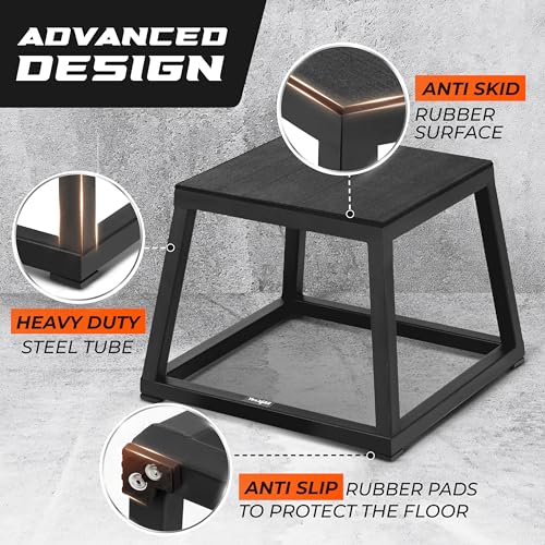 Yes4All Metal Plyometric Box, 550lb Capacity Hollow Trapezoidal Frame, Step Up Plyo Jump Platform, Pre-Assembled for Home Gym - 18" Black by Yes4All - Image 3