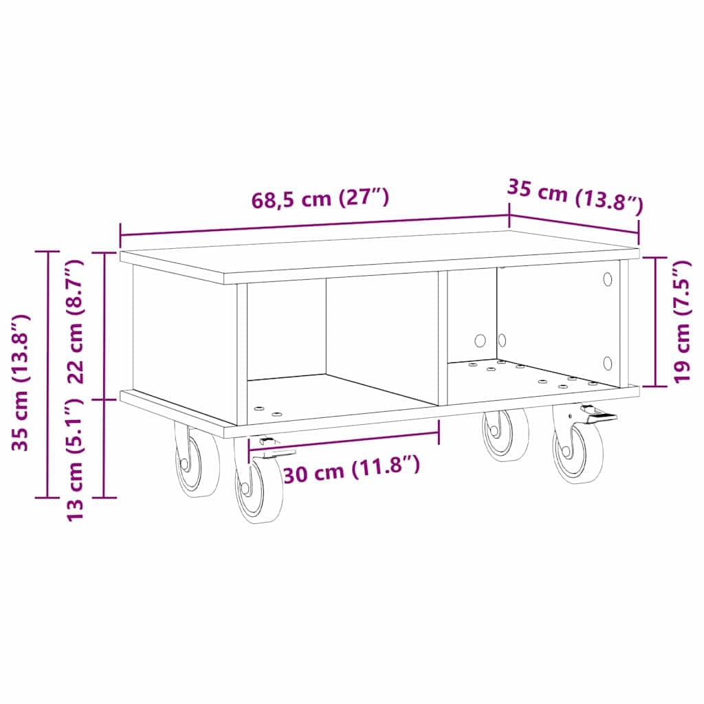 TV-Ständer Graues Sonoma Holzwerkstoff 68,5 x 35 x 35 cm mit Stauraum und Kabelmanagement für Wohnzimmer, Gaming Ecke, Schlafzimmer, modernes Lowboard Sideboard