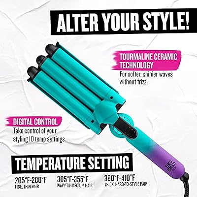 Bed Head Wave Affair Jumbo 3 Barrel Hair Waver | Quick Styling, Serious Hold, Less Heat Damage | Heat Protectant Glove Included for Easy, Custom Styling