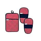 Cuchina Safe Oven Mini Mitts with Pot Holder Pouch - 3 pc Set (Red)