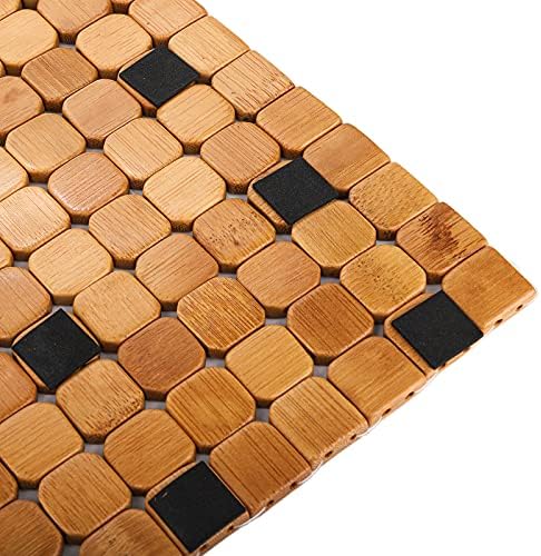 Dicunoy Bamboo Shower Bath Mats, Wooden Door Mats Kitchen Rug, Wood Shower Mat, Toilet Doormats for Shower Doorsteps, Bathroom, Sauna, Tub (60cm L x 40cm W)