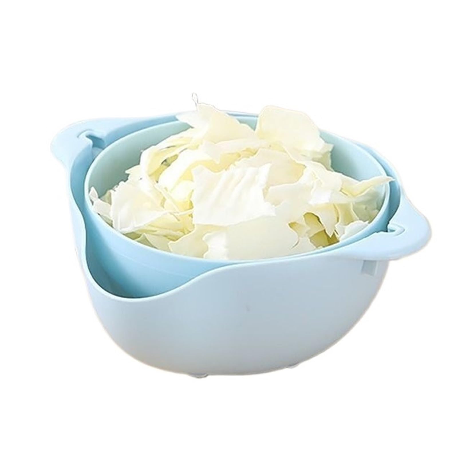 Escurridor de verduras doble capa con asa, utensilios cocina, cuenco for lavar arroz, fregadero, escurridor giratorio, 2 uds para Escurrir(Blue)