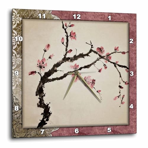 3dRose LLC Elegant Chinese Flowers 10 by 10-Inch Wall Clock