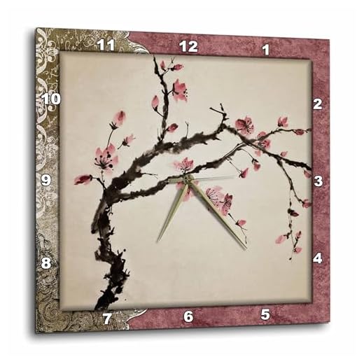 3dRose LLC Elegant Chinese Flowers 10 by 10-Inch Wall Clock