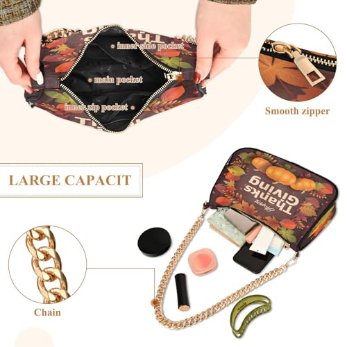 Kigai Happy Thanksgiving Pumpkin Shoulder Bag for Women, Handbag with Chain Strap, Soft Purse Tote Bag for Ladies4