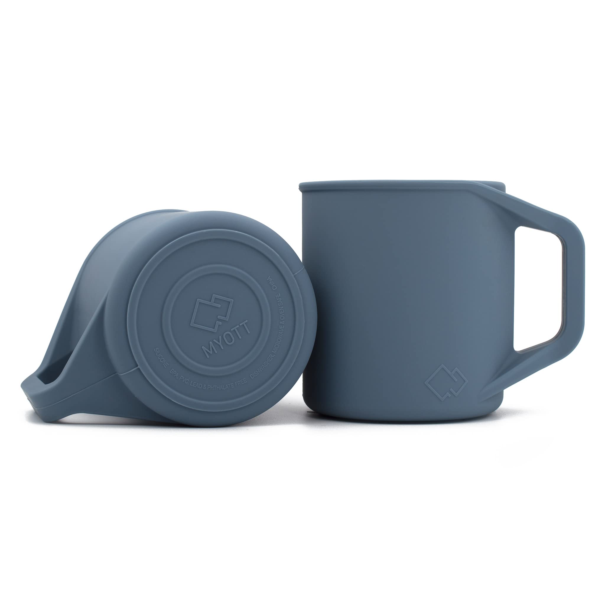 MYOTT Silicone Coffee Cup - Food Grade Silicone Camping Mug with Handle - Portable, Collapsible Coffee Mug - BPA Free, Dishwasher Safe and Microwave Safe 12- oz (Slate Blue, 1 Pack)