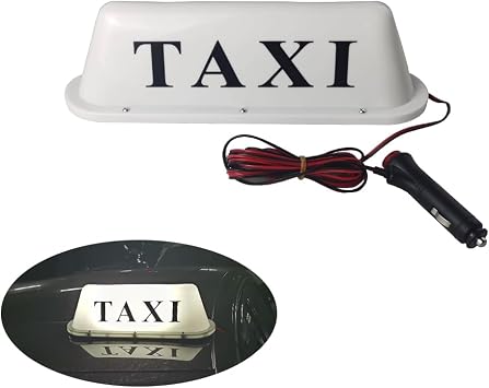 12V TAXI Sign Light For Car,3-Meter Connecting Line TAXI Cab Roof Top Illuminated Sign,Waterproof TAXI Sign Light With Magnetic Base.White Light And White Shell TAXI Light