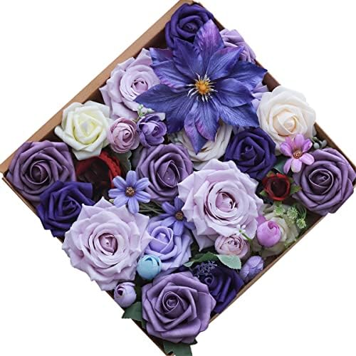 Bafenli Artificial Flowers Rose 31pcs Silk Fake Flowers for DIY Wedding Bouquets Combo Centerpieces Arrangements Party Bridal Baby Shower Home Decorations-Blue