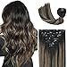Clip In Human Hair Extensions Thicken Double Weft 9A Brazilian Hair 120g 7pcs Natural Black to Chestnut Brown Highlight Black Full Head Silky Straight 100% Human Hair Clip In Extensions 18 Inch