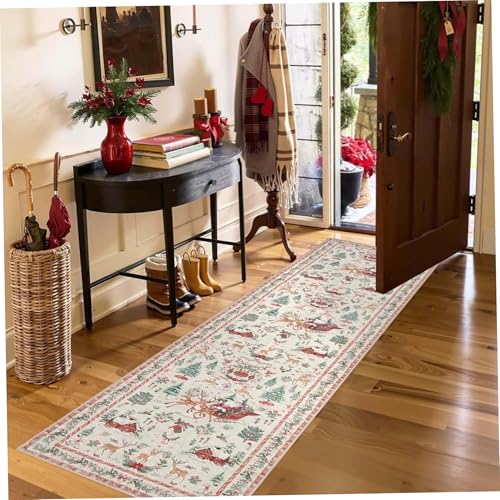 Tapis de Noël 50x160 cm antidérapant et lavable pour couloir