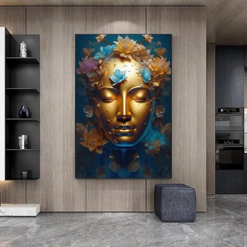 Toile bouddha doré grand format 80x110cm affiche bouddhisme salon