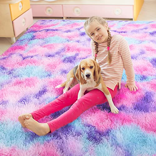 Arogan Soft Rainbow Area Rugs For Girls Room 3X5 Feet, Fluffy Girls Bedroom Rugs, Princess Rug, Cute Colorful Carpet For Kids Teens Nursery Toddler, Purple #TOP4