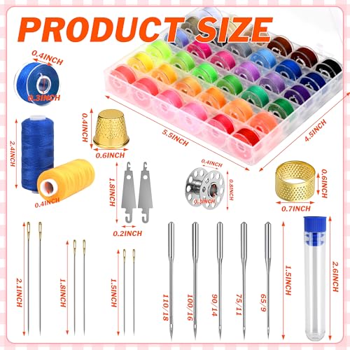 Image of 140 Pcs Sewing Thread Kit, 36 Assorted Colors Machine Threads with Spools, 400 Yards Prewound Bobbins Set with 10 Machine Needles (70 /9, 75 /11, 90 /14, 100 /16 110 /18) for Universal Sewing Machines Use
