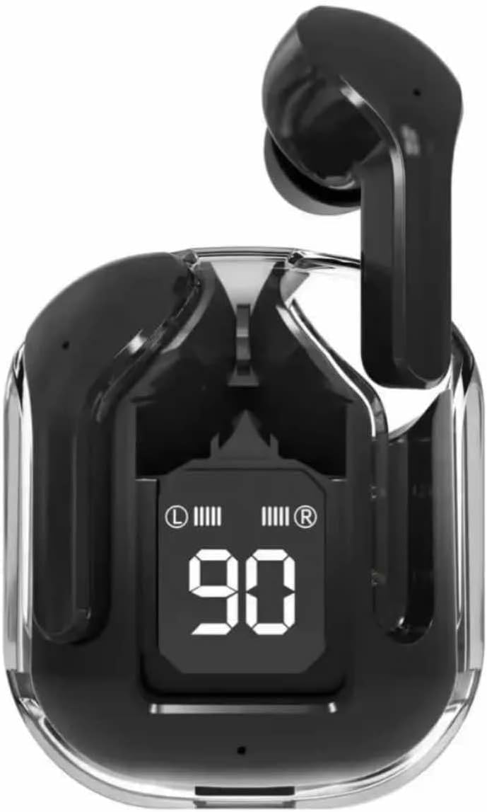 UltraPods Max charging case with LED display showing battery percentage