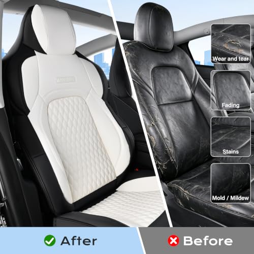 Image of Coverado Front Seat Covers for Tesla Model 3, New Car Seat Covers, Front 2PCS Leatherette Car Seat Cover Seat Protector Custom for Tesla Model 3 2024-2025 New Blackwhite