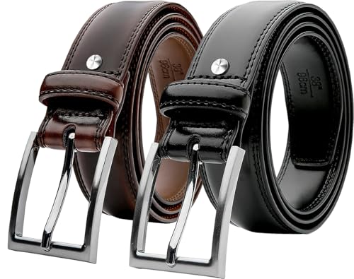 Image of ZORO Vegan Leather Belt for Men | Combo of 2 | Black /Brown | fits on up to 44 inches waist size
