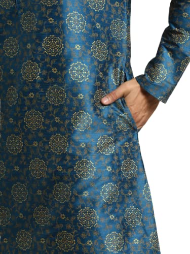 Sojanya (Since 1958 Men's Silk Blend Peacock Blue Printed Only Kurta Size 36