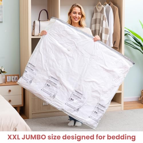 Image of TAILI Vacuum Storage Bags 4 Pack, XXL Jumbo Size 47x39 Inch, Cream | XXL Large Vacuum Seal Bags for Clothing, Huge Space for Bedding, Comforters, Pillows, Toy, Save More Closet Space