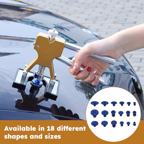 QKDS Paintless Car Dent Puller Kit, Dent Repair Kit, Golden Dent Remover Tool Lifter with 18 PCS Dent Puller Tabs for Auto Body Dents for Auto Hail Damage Repair & Other Metal Surface - Thumbnail 5