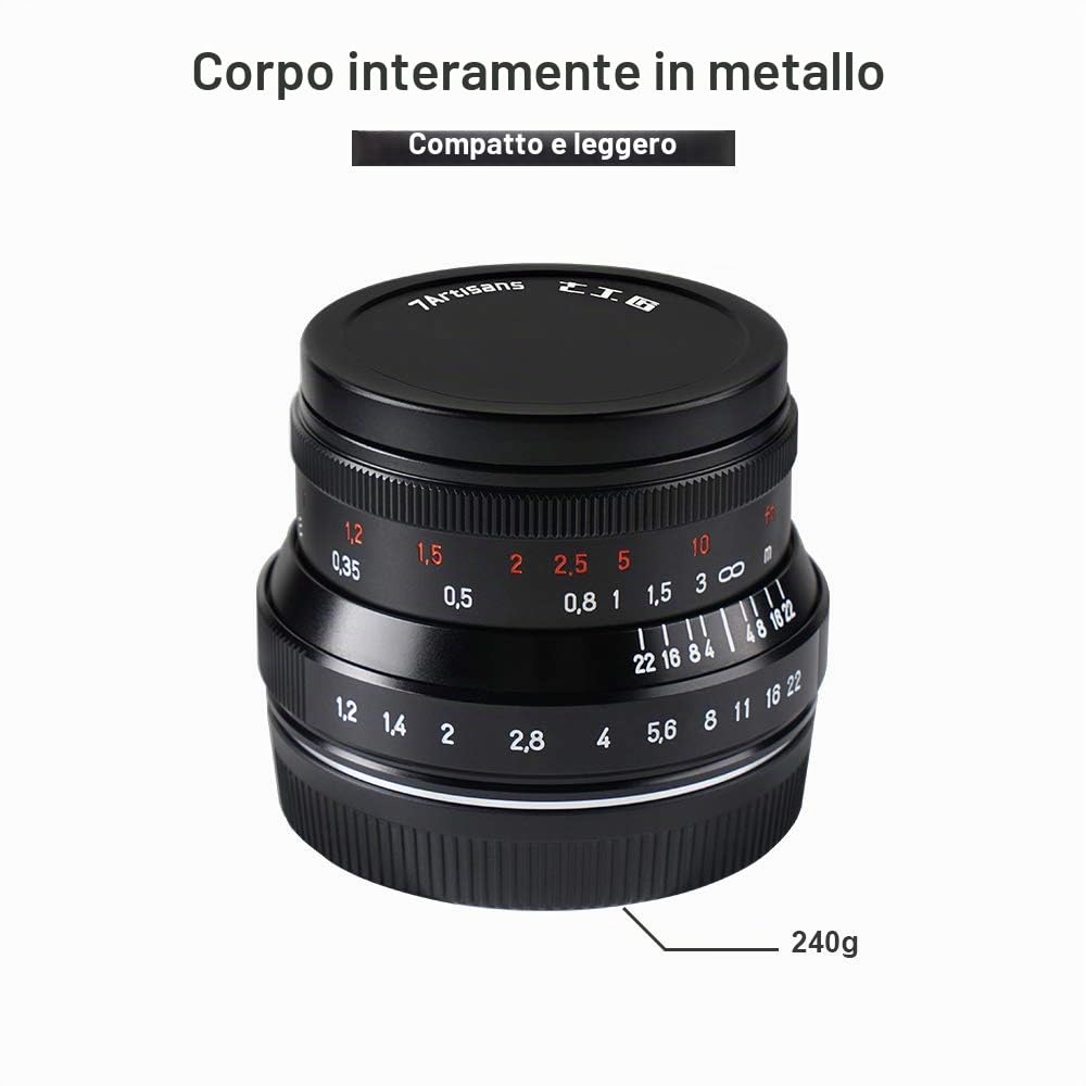 7artisans 35mm f1.2 V2.0 Obiettivo a focale fissa standard con apertura grande per Fujifilm X Mount Fotocamere mirrorless X-A1 X-A10 X-A2 X-A3 X-AT X-M1 X-M2 X-T1 X-T10 X-Pro1 X-Pro2 X-E1