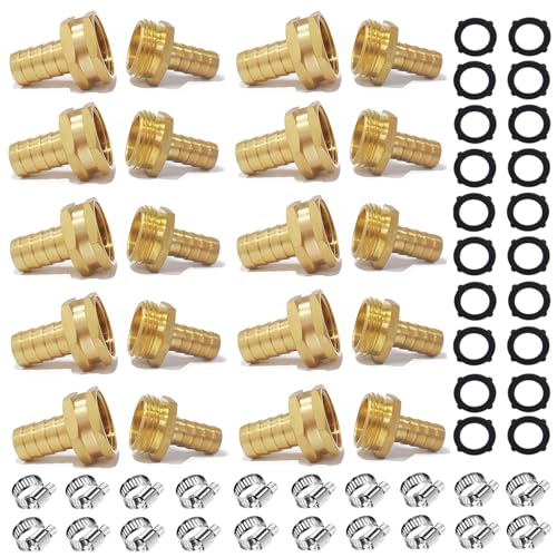 NICOLEKAY Garden Solid brass Hose Repair Connector with Clamps,Fit for Garden Hose Fitting,Male and Female Hose Fittings 10 Set (3/4-10 Set)