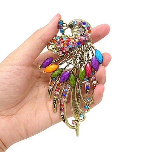 Honbay Fashion Women Vintage Colorful Peacock Crystal Hair Clip Duckbill Clip Hair Barrette Hair Accessories #TOP3