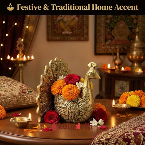 Image of Kalakriti Aluminium Dancing Peacock Candle Holder for Good Luck | Tabletop Vastu Figurine Showpiece for Living Room Home Decor| Valentine Gift for Couples Anniversary Wedding (Candle not Included)